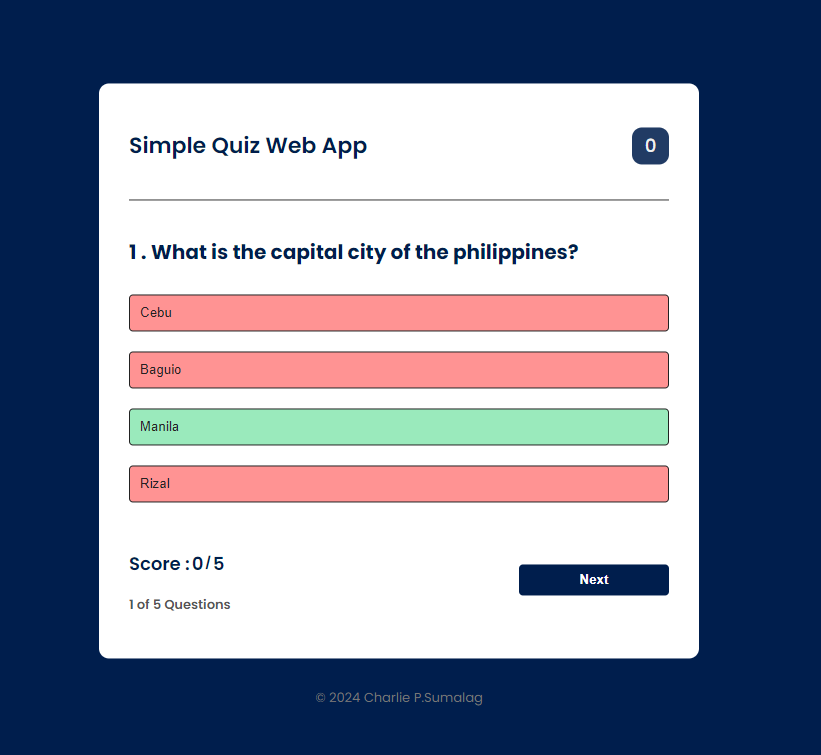 simple quiz web application